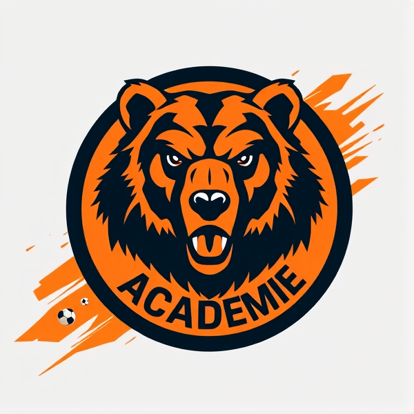 Créez un logo d'équipe de soccer captivant avec un grizzly concentré comme motif principal. L'emblème, central et imposant, représente un ours féroce aux yeux perçants, incarnant force et détermination. Les couleurs prédominantes sont un orange vibrant et un noir profond, créant un contraste saisissant qui symbolise l'énergie et l'intensité du sport. Le logo a une forme circulaire parfaite, encadrée d'une bordure noire épaisse et robuste qui lui donne de la substance et du poids visuel. Dedans le cercle se trouve le texte "Tilt Académie" écrit en caractères audacieux et modernes, avec une typographie épurée pour faciliter la lecture tout en ayant une présence forte.

L'arrière-plan est habilement stylisé pour évoquer le mouvement et la passion liés au soccer ; il peut s'agir d'illustrations abstraites représentant des traînées dynamiques ou des motifs évoquant une vitesse fulgurante. Des éléments de football subtils sont intégrés dans le design pour renforcer le thème sans surcharger le visuel : pensez à des contours suggestifs de ballon de soccer ou à des silhouettes abstraites de joueurs en action disséminées autour du grizzly.

La composition globale doit respirer la vitalité et exsuder une présence forte, capable d'inspirer tant les joueurs que les supporters. L'objectif est d'avoir un impact immédiat tout en restant intemporel, afin que l'emblème reste pertinent saison après saison.Tilt Académie , ces deux mot en évidence