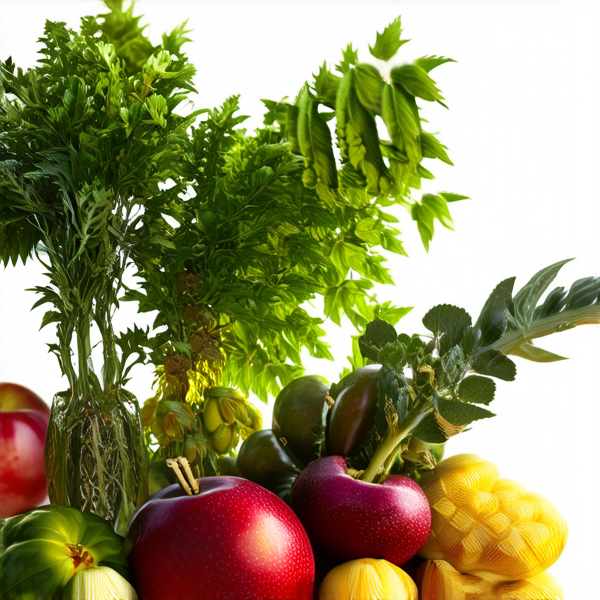 Jardin luxuriant avec diverses arbustes verdoyants, fruits et légumes et une élégante clôture en bois