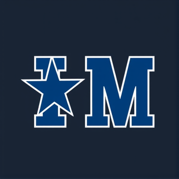 The Letters IDM In Dallas cowboys blue. Have the font be modern. Have the be a line same color as the background going through the mid bottom of the I all the way through the top left part of the m. Have the background be dark grey. Have a platinum outline of each letter and make sure they aren’t touching each other