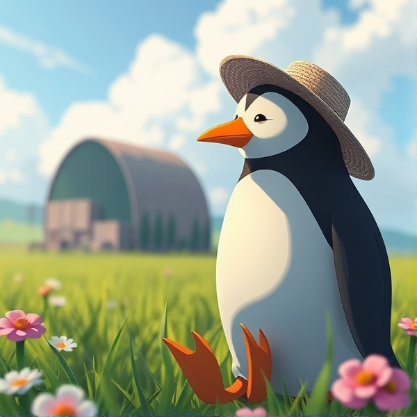 Pingouin Fermier dans un champ