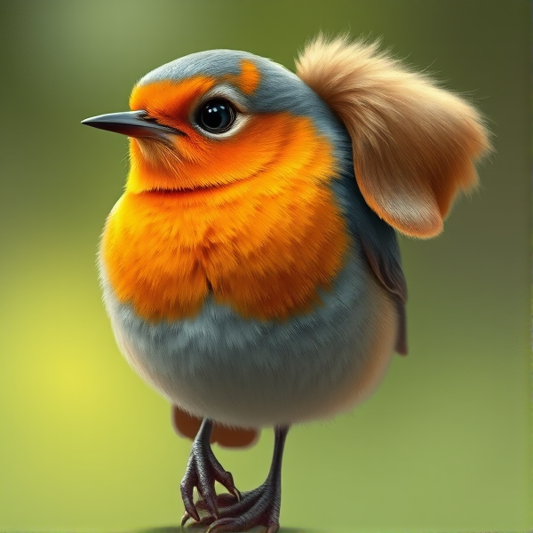 an animal with body of a robin and the head of a golden retriever