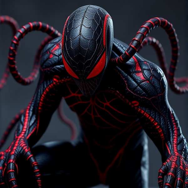 Créer une image d'un symbiote noir et rouge avec un picotement rouge sur les bras