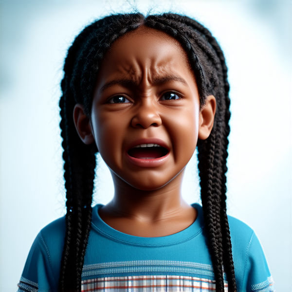 une petite fille  avec des tresses africaine noir de huit ans en pleur