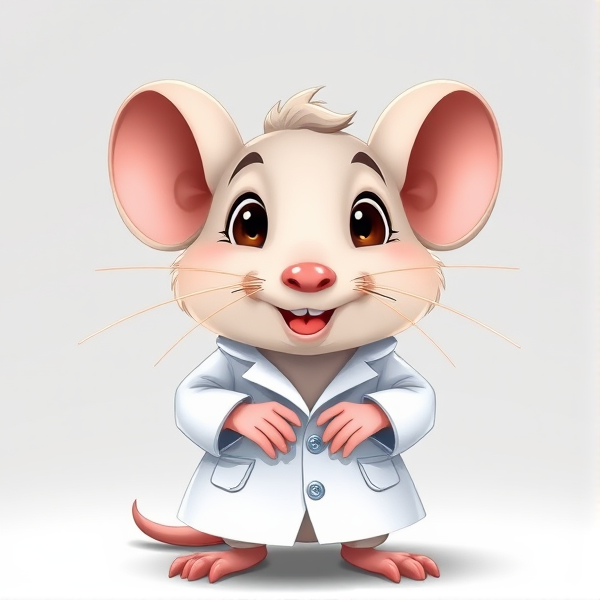 A cartoon rat in a lab coat