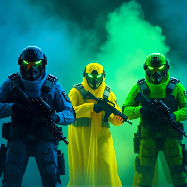 Unité militaire d'élite appeler Ghost en bleu jaune et vert