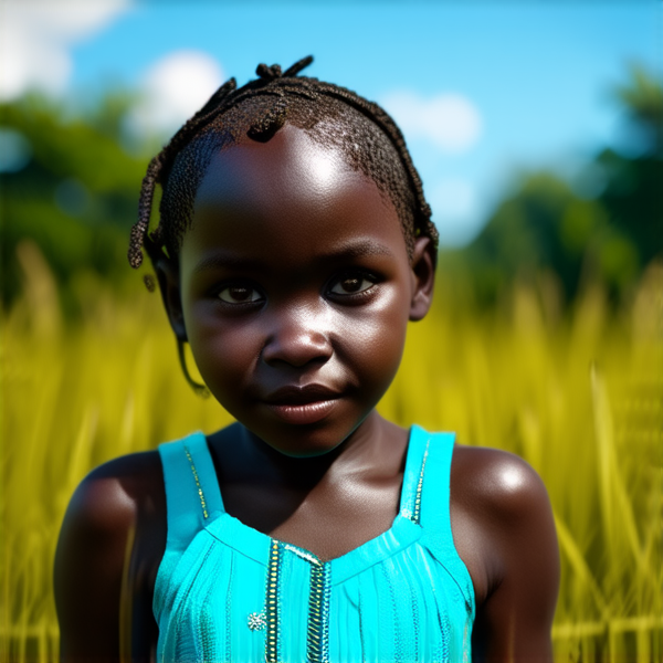 une fillette de 8 ans noir avec des tresses africaine  avec un balai à la main qui fait le menage avec ses deux freres noirs