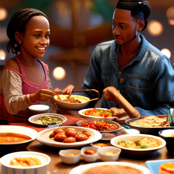 Repas de famille afro-américaine traditionnel, réunis autour d'une grande table avec des plats faits maison typiques