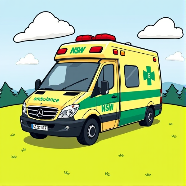 make a nsw ambulance logo a bit more cartoony with “.ecassie” on it