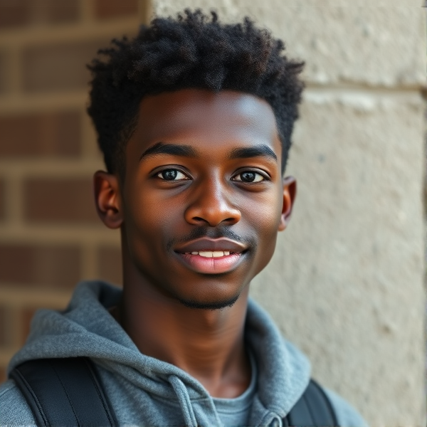 Make a black boy called Alex Thompson who is 18