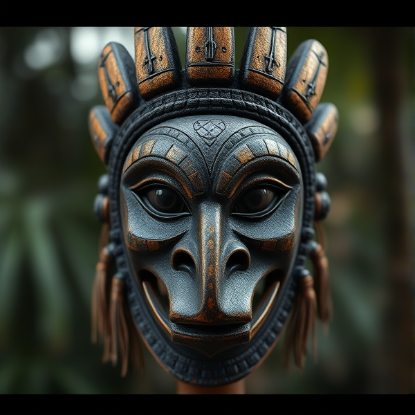 Detailed traditional Ngil mask from the Fang tribe of Gabon