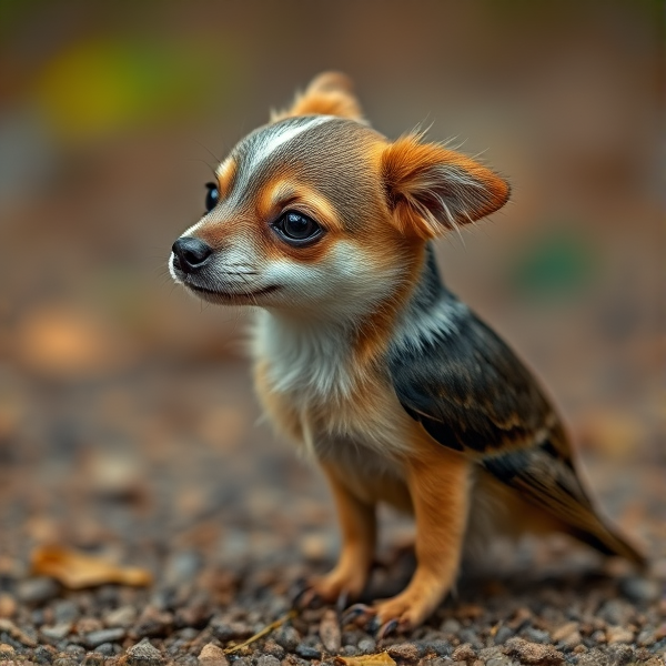 small animal with the head of a dog and the body of a bird