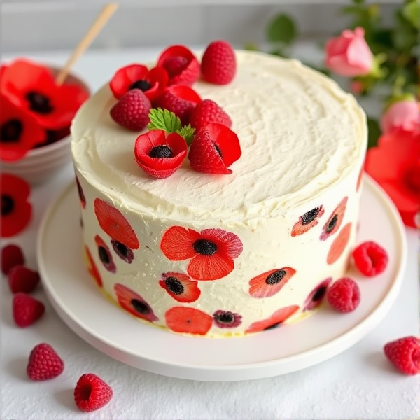 Un gateau traditionnel fait à base de coquelicots et de framboise