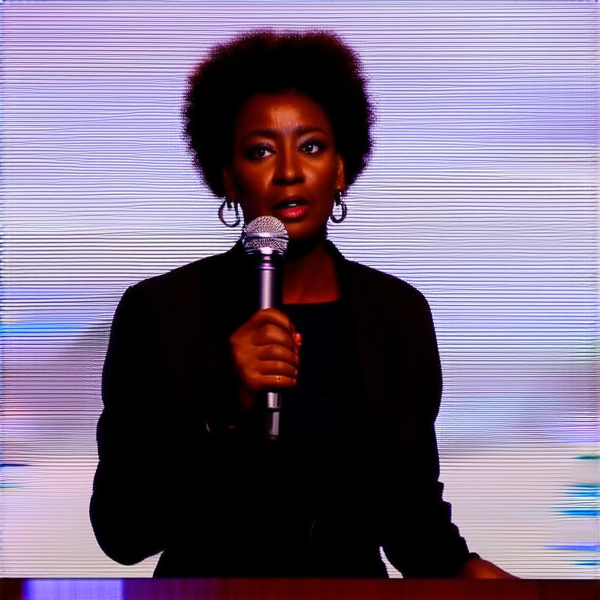 Un journaliste noir avec le micro à la main