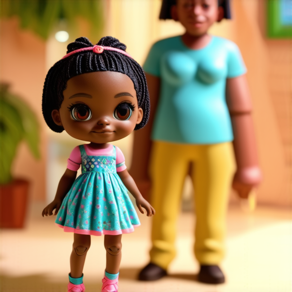 jolie petite fille noire de 8ans en robe avec des tresses africaines avec son pere et sa mere à la maison