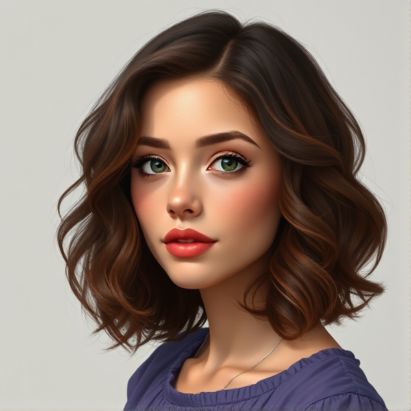 Generate an image of a 3a curl lob that has slight layers, falls just on the shoulders, and suits an oval face shape