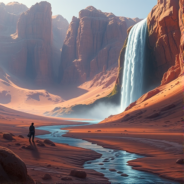 Make a desert and a waterfall