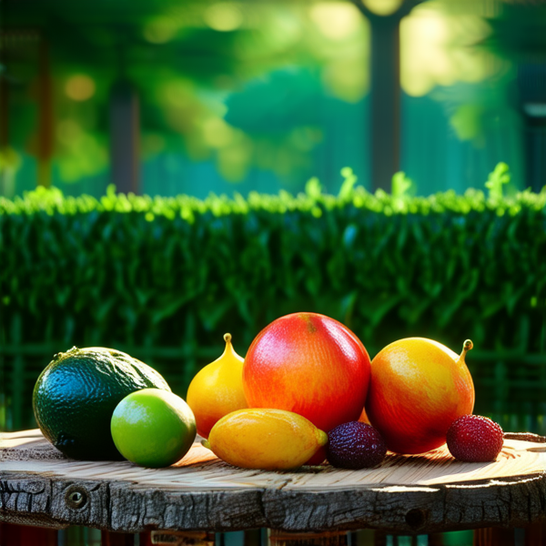 Jardin luxuriant avec fruits et légumes entouré d'une clôture en bois
