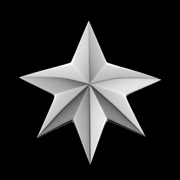 shiny polished silver star with five sharp points, highly detailed, 3D perspective on a black background