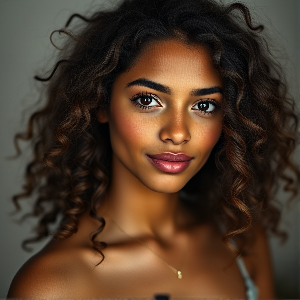 Brazilian girl with curly hair and pretty brown eyes that’s 17 years old