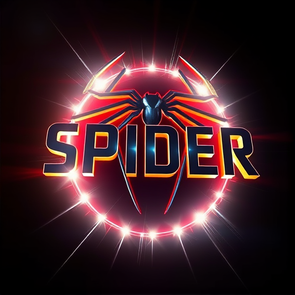 Create a visually arresting 3D logo for "SPIDER" that exudes ultra-modern, sleek design elements with bold sans-serif typography which dynamically bursts forth from a pitch-black background. Infuse the artwork with electrifying light beams inspired by the Capcut app icon's luminosity, casting profound shadows and creating striking highlights across the logo's contours. Incorporate a fusion of cutting-edge curves, crisp edges, and fluid lines to convey both rapidity and elegance. The logo should be enveloped in a metallic skin exhibiting a lustrous, mirror-like finish to dramatically bounce off light, imbuing it with an essence of vigorous motion. Draw upon Pixar's hallmark of incisive imagery and pronounced geometric shapes, injecting the tableau with a lively color spectrum and polished surfaces for additional depth. Utilize rendering techniques paralleling Unreal Engine's hyper-realism and Octane Renderer's ray tracing capabilities to achieve mesmerizing reflections, alongside V-Ray's sophisticated lighting effects to accentuate the mood. Strive for an overwhelmingly surreal visual spectacle that flirts with sci-fi elements, deliberately exaggerating every aspect for maximal impact. This creation ought to be perceived as audaciously lavish, overtly eschewing any inclination towards subtlety or minimalism.