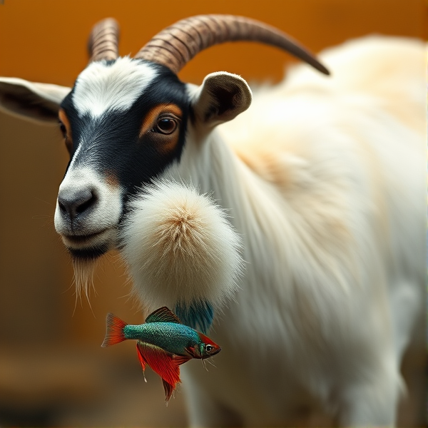 Goat with betta fish tail