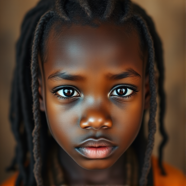 Little African boy with dreads and a big forehead and cross eyed