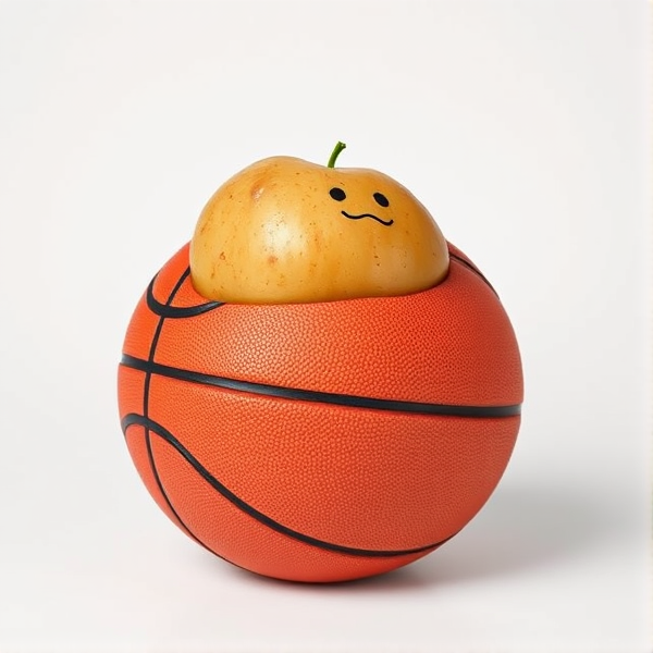 generate me a picture of a potatoe on a basketball
