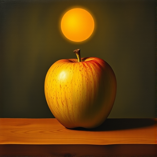 “the son of man” painting by René Magritte with a rotten apple instead of a ripe one and a woman instead of a man