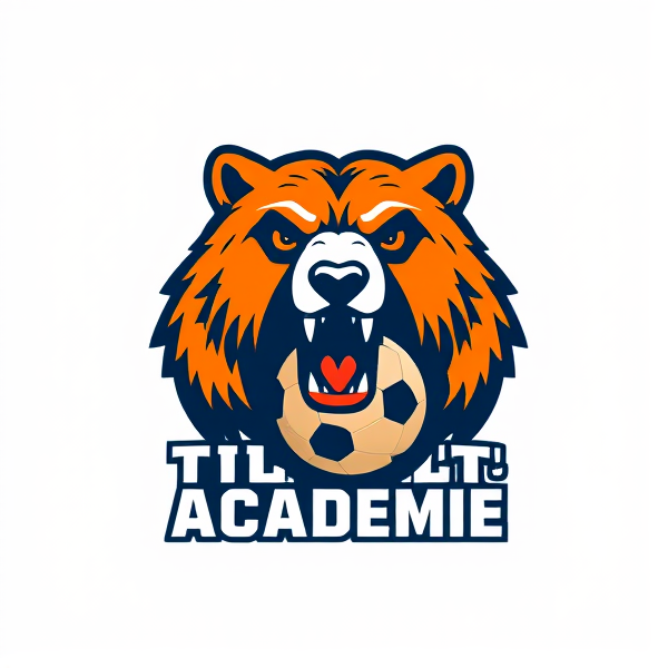 Conception d'un logo sophistiqué pour une académie de football nommée "Tilt Académie". Intégrer de manière élégante et harmonieuse le nom "Tilt Académie" dans un style typographique moderne et énergique. Le logo doit comporter un grizzly stylisé qui symbolise la force et la détermination, entrelacé avec un ballon de football. Utiliser une palette de couleurs dominée par l'orange, complétée par des touches de noir ou blanc pour créer un contraste dynamique. Le design doit refléter un esprit jeune, dynamique et professionnel propre à une équipe sportive en plein essor.