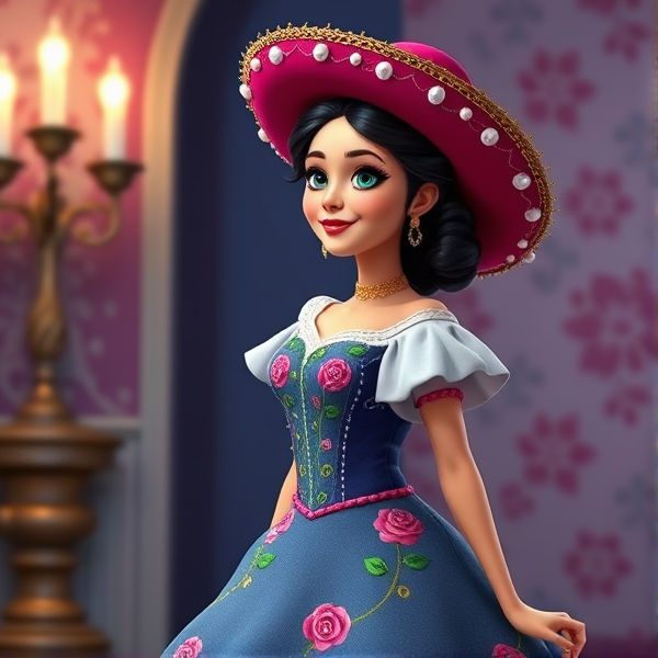 Mujer con vestido Mexicano estilo Princesa Disney animada