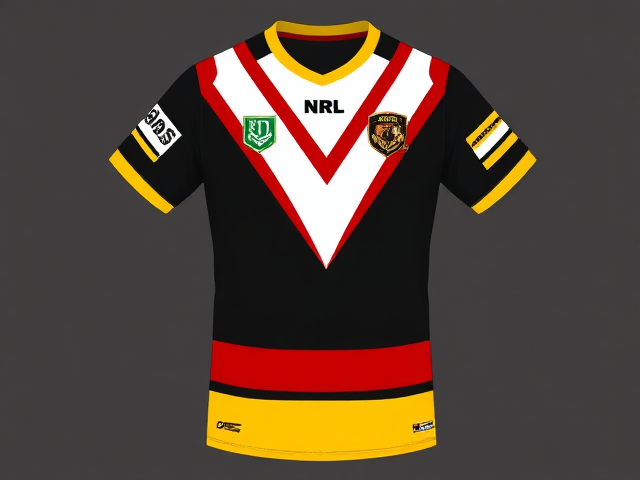 Using black, red, white and yellow,  create an Nrl jersey for the Western Bears adding some stripes