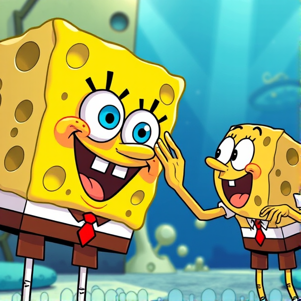 old man touching young spongebob
