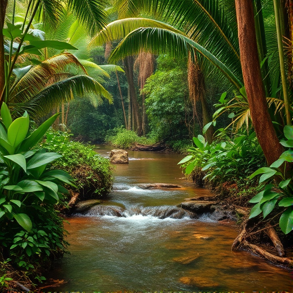 nature tropicale d'Afrique centrale avec cour d'eau