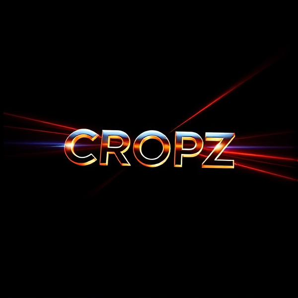 Create a visually arresting 3D logo for "CROPZ" that exudes ultra-modern, sleek design elements with bold sans-serif typography which dynamically bursts forth from a pitch-black background. Infuse the artwork with electrifying light beams inspired by the Capcut app icon's luminosity, casting profound shadows and creating striking highlights across the logo's contours. Incorporate a fusion of cutting-edge curves, crisp edges, and fluid lines to convey both rapidity and elegance. The logo should be enveloped in a metallic skin exhibiting a lustrous, mirror-like finish to dramatically bounce off light, imbuing it with an essence of vigorous motion.

Draw upon Pixar's hallmark of incisive imagery and pronounced geometric shapes, injecting the tableau with a lively color spectrum and polished surfaces for additional depth. Utilize rendering techniques paralleling Unreal Engine's hyper-realism and Octane Renderer's ray tracing capabilities to achieve mesmerizing reflections, alongside V-Ray's sophisticated lighting effects to accentuate the mood.

Strive for an overwhelmingly surreal visual spectacle that flirts with sci-fi elements, deliberately exaggerating every aspect for maximal impact. This creation ought to be perceived as audaciously lavish, overtly eschewing any inclination towards subtlety or minimalism.