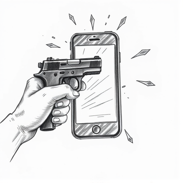draw picture of dangers of incomparable handset for mobile 3g exit compared to gun dangers