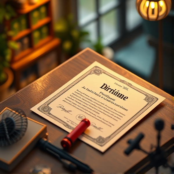 Diplôme écrit en français posé sur une table