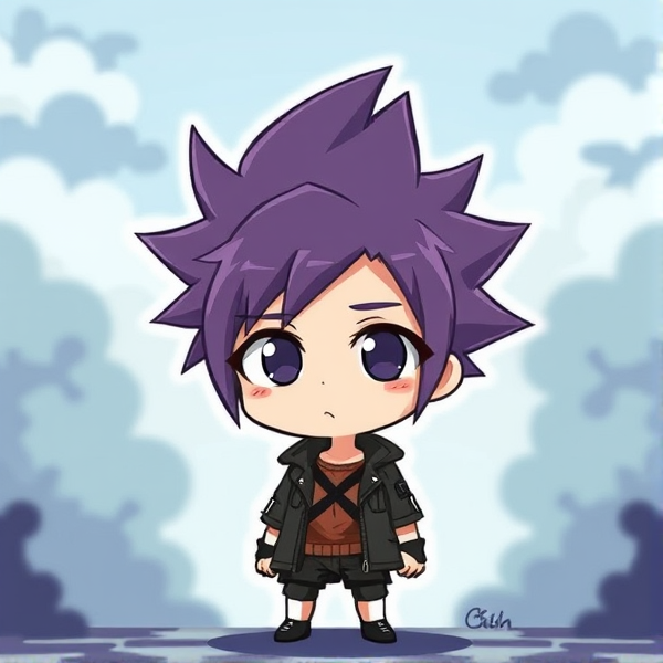 My hero academia oc. Purple spikey hair. Chibi style.