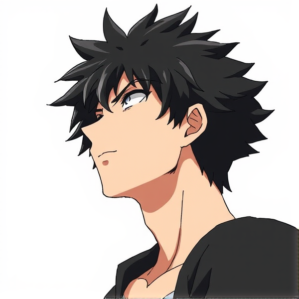 My hero academia oc. Black fluffy hair. Male. Looking up. Terrified. Side view
