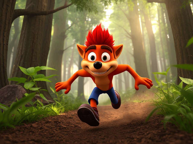 Crash bandicoot running through the woods