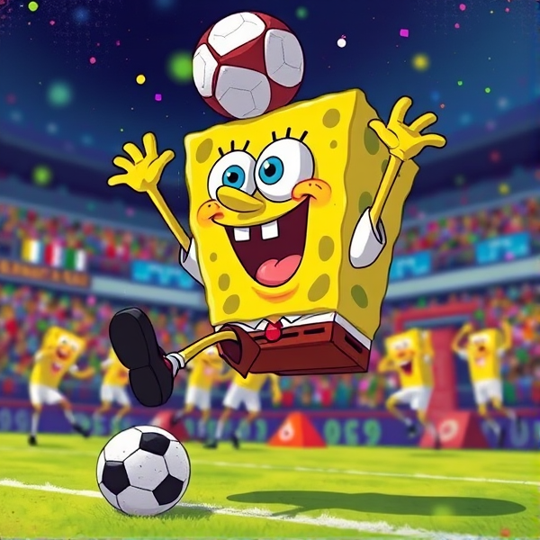 spongebob scoring a banger world cup