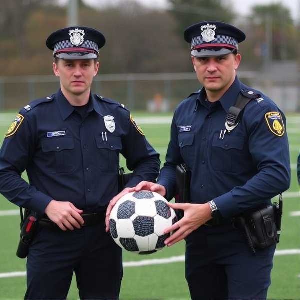 Grammar police holding a football