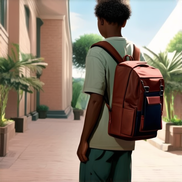 deux garçons noire agés de 12 ans avec des cartables dans la cour d'un collège