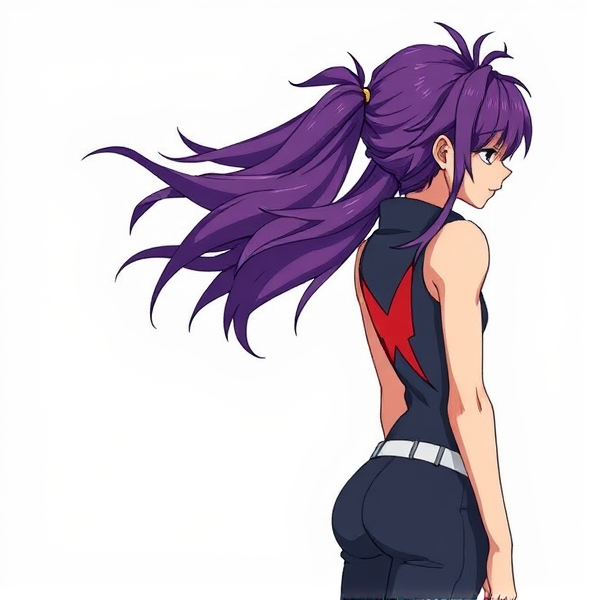 My hero academia oc. Purple hair. Full body ref side view leaning back