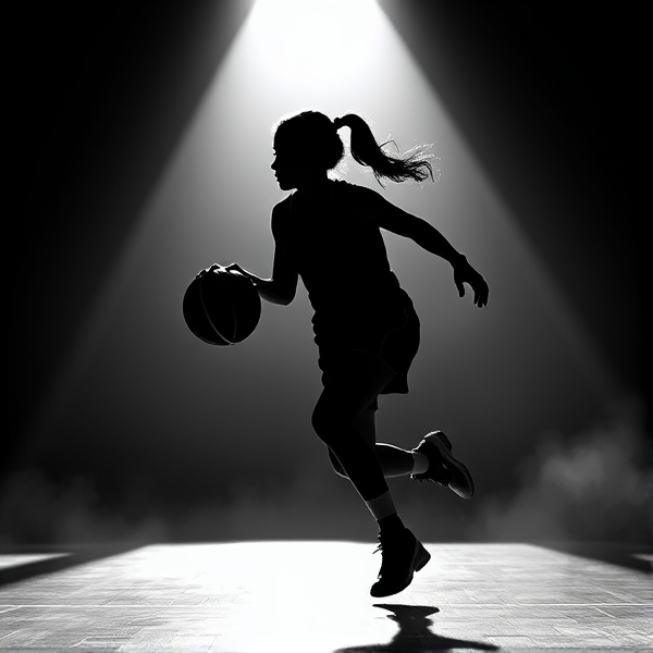 silhouette Of female basketball player in black and white