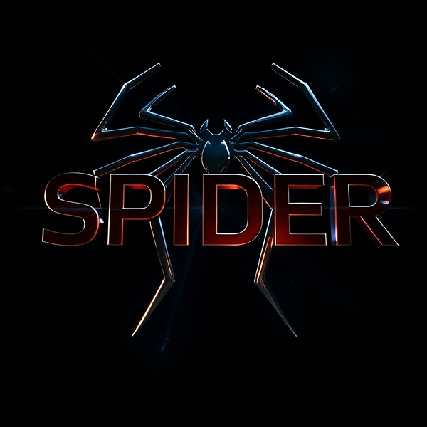 Create a visually arresting 3D logo for “SPIDER" that exudes ultra-modern, sleek design elements with bold sans-serif typography which dynamically bursts forth from a pitch-black background. Infuse the artwork with electrifying light beams inspired by the Capcut app icon's luminosity, casting profound shadows and creating striking highlights across the logo's contours. Incorporate a fusion of cutting-edge curves, crisp edges, and fluid lines to convey both rapidity and elegance. The logo should be enveloped in a metallic skin exhibiting a lustrous, mirror-like finish to dramatically bounce off light, imbuing it with an essence of vigorous motion. Draw upon Pixar's hallmark of incisive imagery and pronounced geometric shapes, injecting the tableau with a lively color spectrum and polished surfaces for additional depth. Utilize rendering techniques paralleling Unreal Engine's hyper-realism and Octane Renderer's ray tracing capabilities to achieve mesmerizing reflections, alongside V-Ray's sophisticated lighting effects to accentuate the mood. Strive for an overwhelmingly surreal visual spectacle that flirts with sci-fi elements, deliberately exaggerating every aspect for maximal impact. This creation ought to be perceived as audaciously lavish, overtly eschewing any inclination towards subtlety or minimalism.