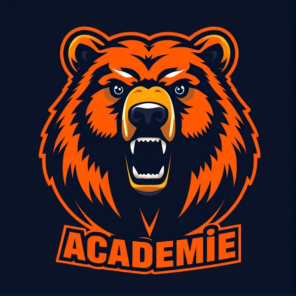 Conception d'un logo pour une équipe de football de l'académie,  dominante couleur orange, style dynamique et moderne.Le nom est tilt académie .incluant les mot tilt académie stylé dans le logo.un logo parfait très stylé avec animal grizzly