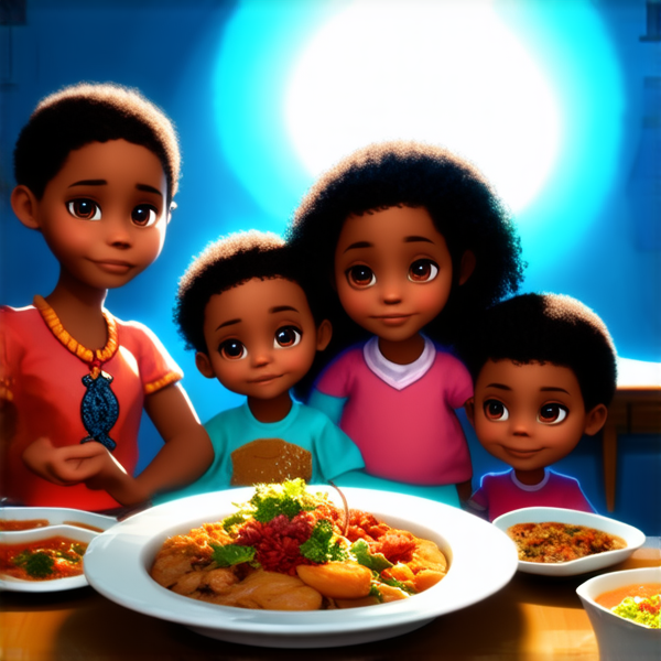 Repas de famille afro-américaine traditionnel, réunis autour d'une grande table avec des plats faits maison typiques