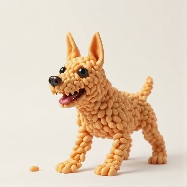 A fierce dog made of beans