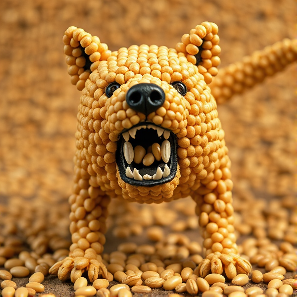 A fierce dog made of beans