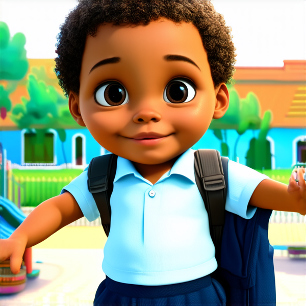 bâtiment d'une école primaire traditionnelle avec cours de récréation, enfants noirs africains en uniforme scolaire chemise blanche et pantalons bleu marine avec des cartables